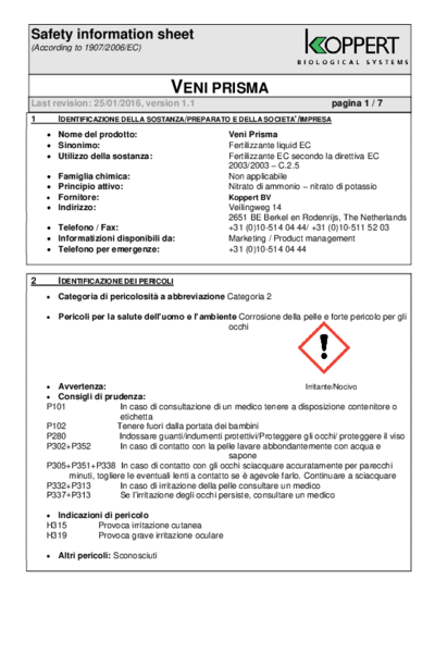 MSDS Veni Prisma