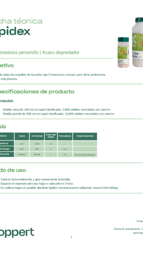 Ficha técnica de Spidex - © Koppert México S.A. de C.V. Ficha técnica de Spidex
