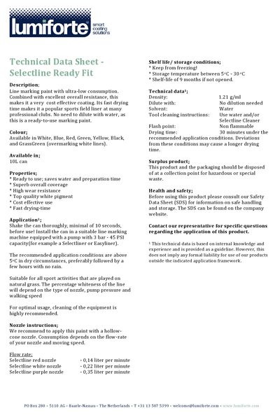 Technical Data Sheet Selectline Ready Fit